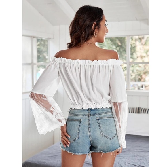 Off the Shoulder White Lace Boho Blouse - Picture 2 of 6